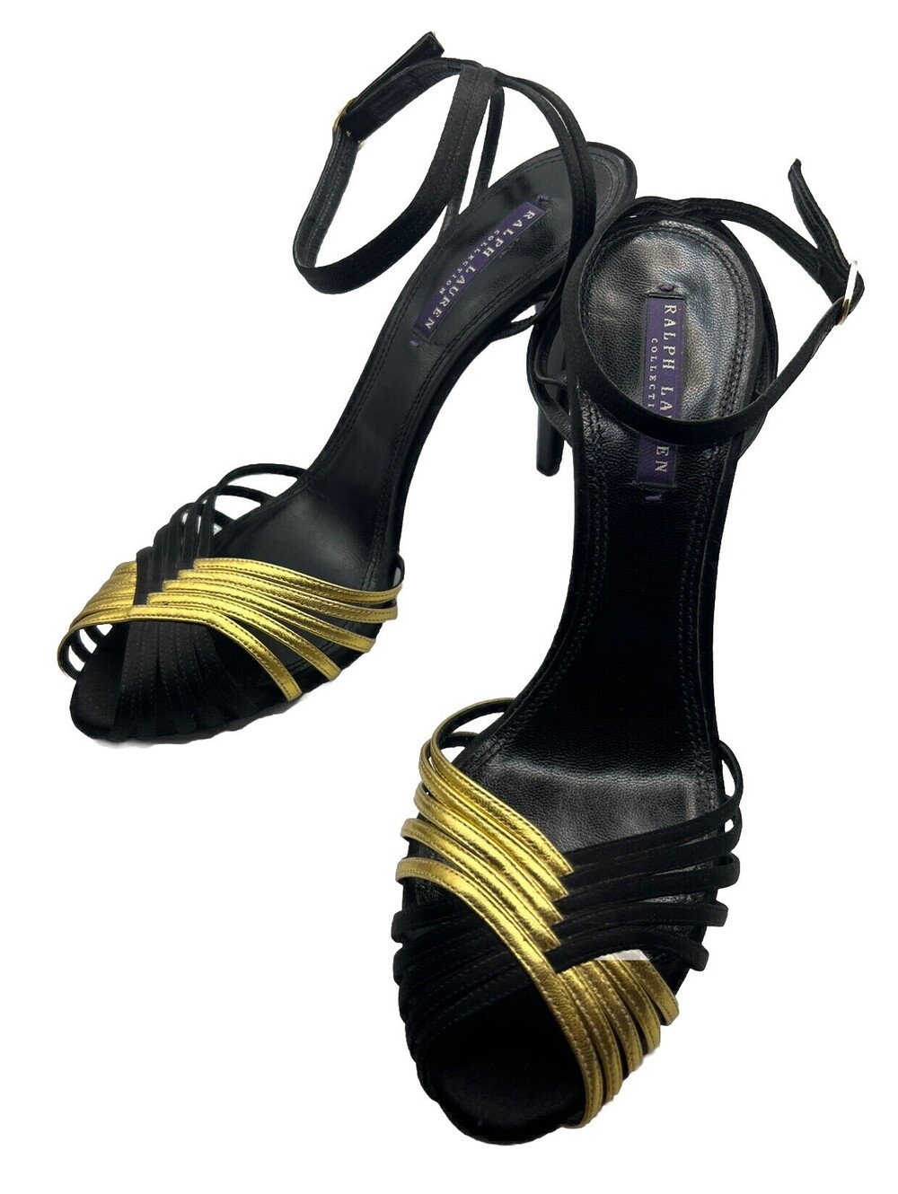 Ralph Lauren Collection Shoes Purple Label Heels Gold & Black Size 9.5 Italy